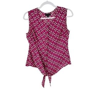 Worthington Geometric Print‎ Chiffon Tie Front Sleeveless Blouse